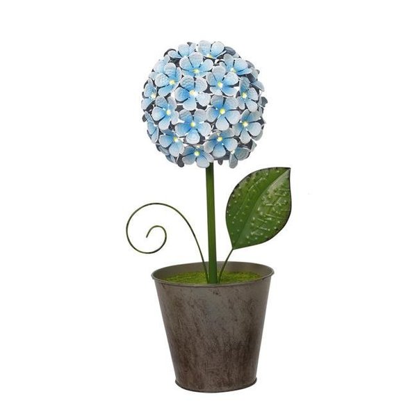 The Gerson Companies Gerson 2387190EC 16.3 in. Tall Battery Operated Lighted Blue Metal Flower in Pot 2387190EC